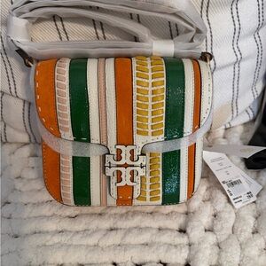 Tory Burch Multicolor Striped Leather Crossbody - Orange, Green, Yellow, White